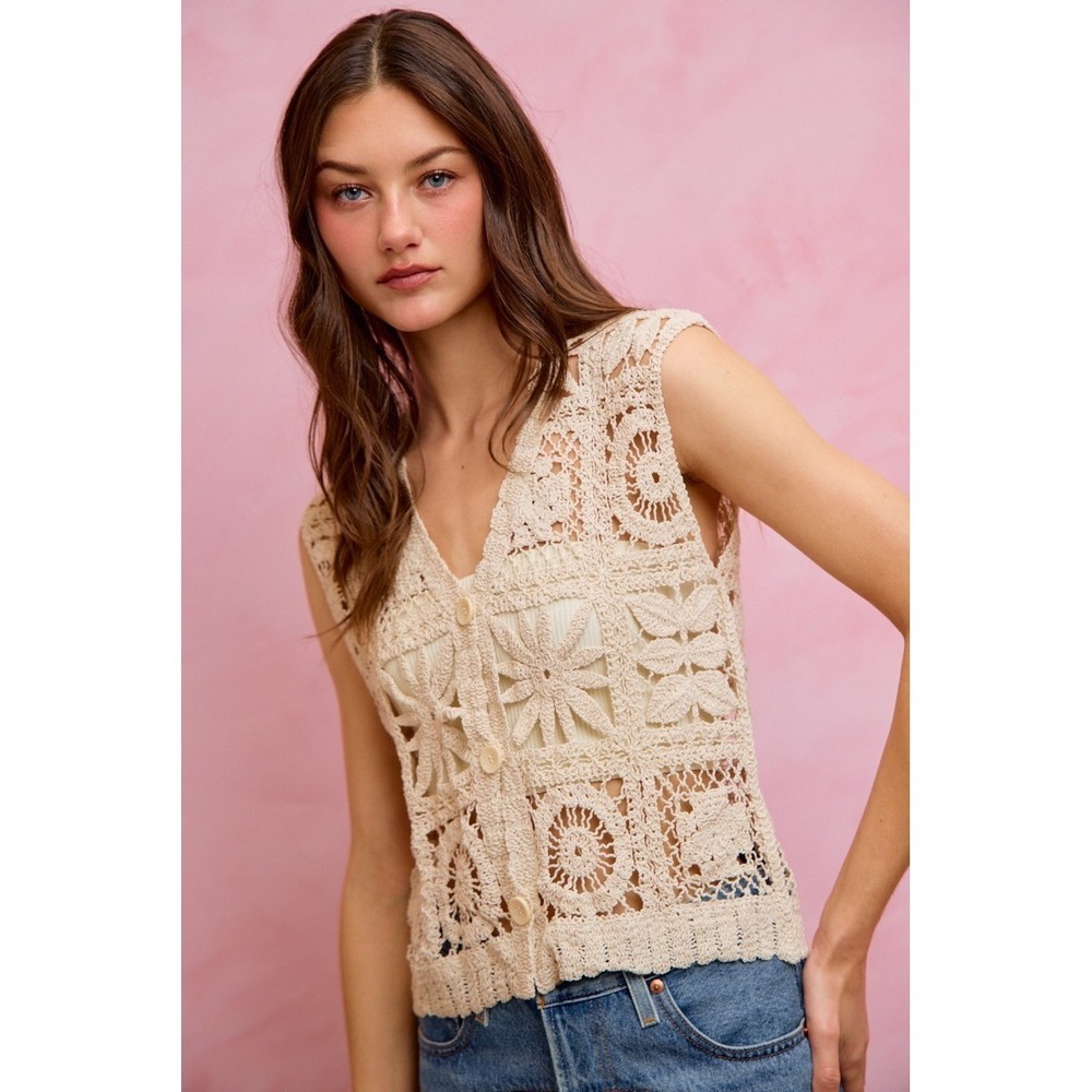 SO ME Summer Crochet Patterned Sleeveless Vest Top - M/L - Picture 10 of 16